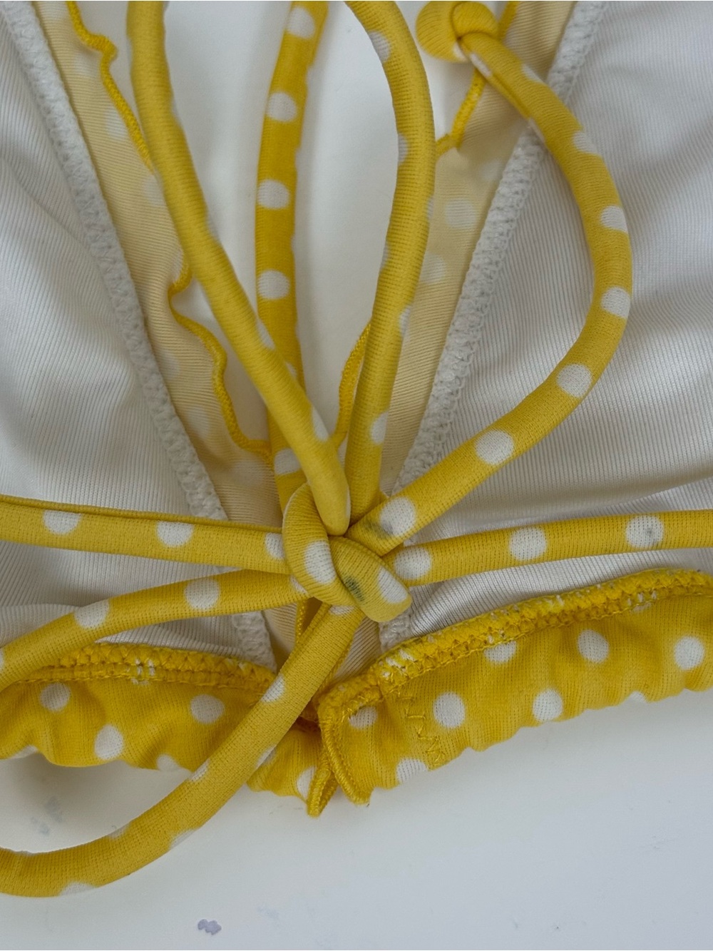 Victoria’s Secret yellow polka dot ruffled bikini with blue side ties - Picture 4 of 4